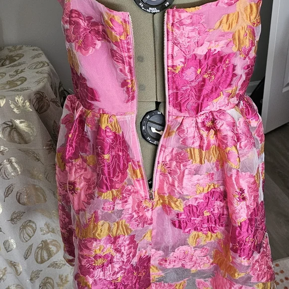 ShowPo Brailey Sweetheart Bustier Mini Dress in Pink Jacquard Sz 16 - Picture 4 of 14